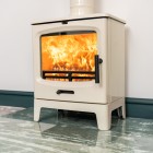 Ivory Enamel - Ecosy+ Rock Midi - 5KW - Defra Approved - Eco Design Ready - Multi-fuel Stove - Cast Iron